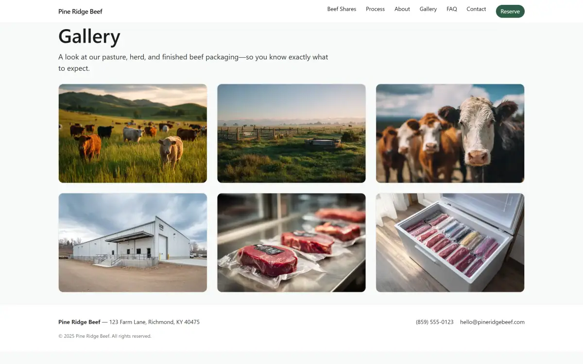 Gallery with pasture, herd, processor, and packaged beef