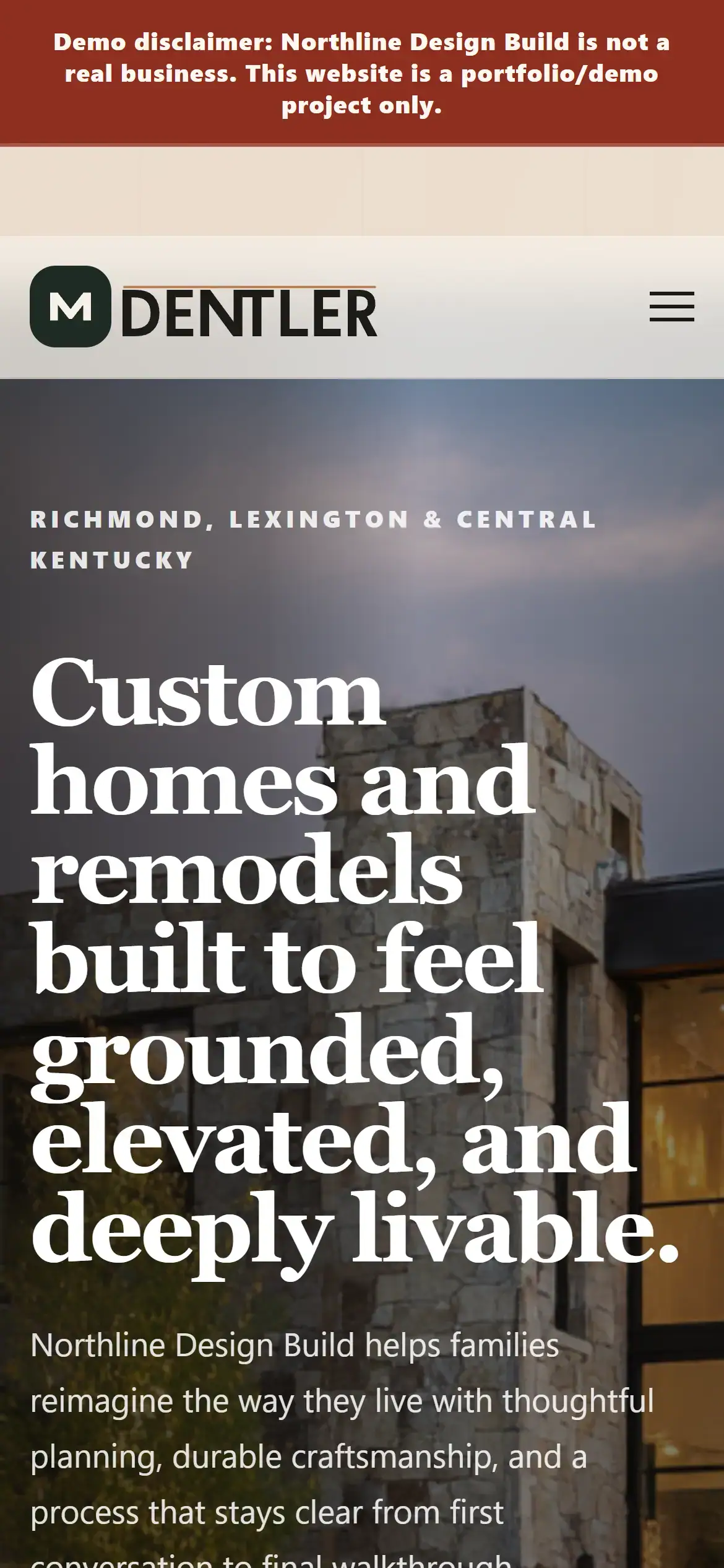 Homepage on mobile with strong builder hero and high-trust messaging