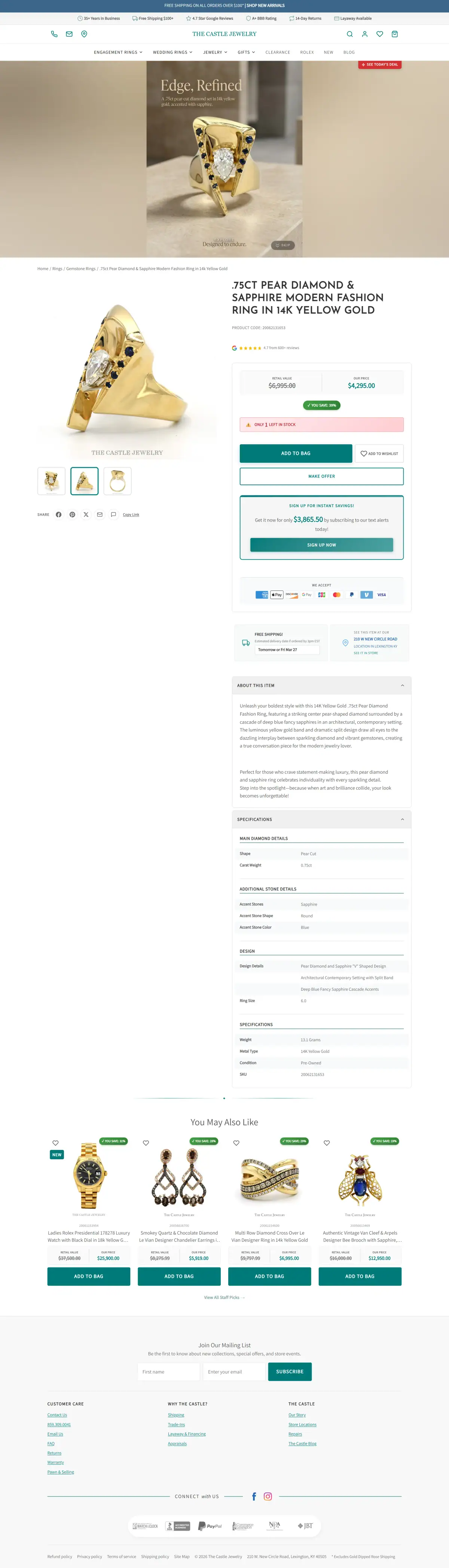 Product page showing gallery, pricing, promotions, and purchase actions