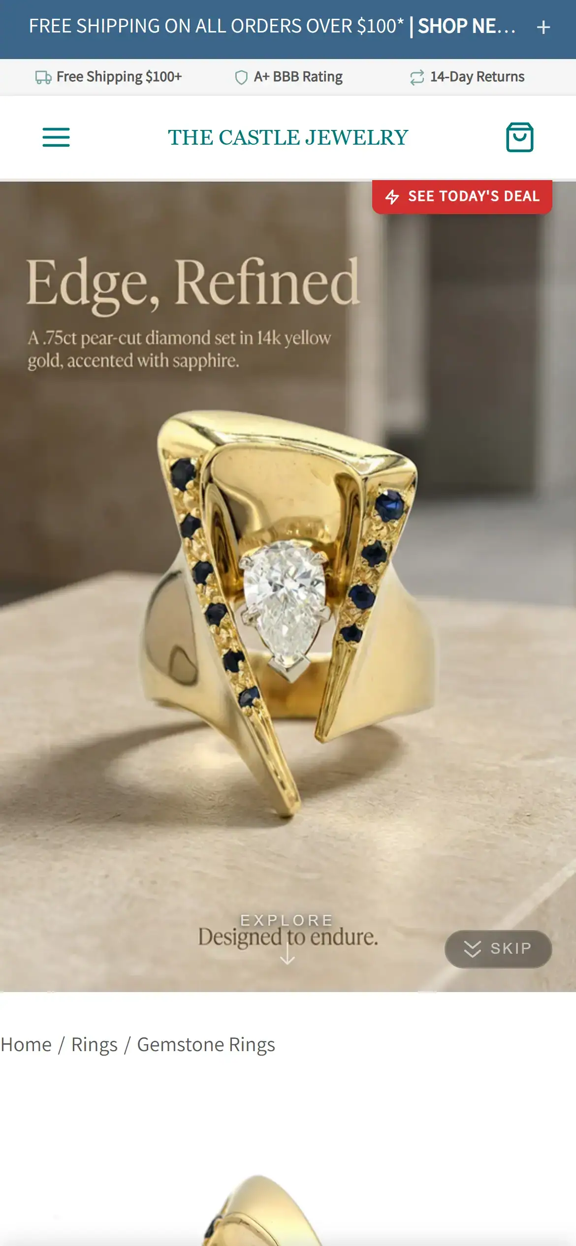 Product detail page on mobile with a strong hero, product storytelling, and conversion support