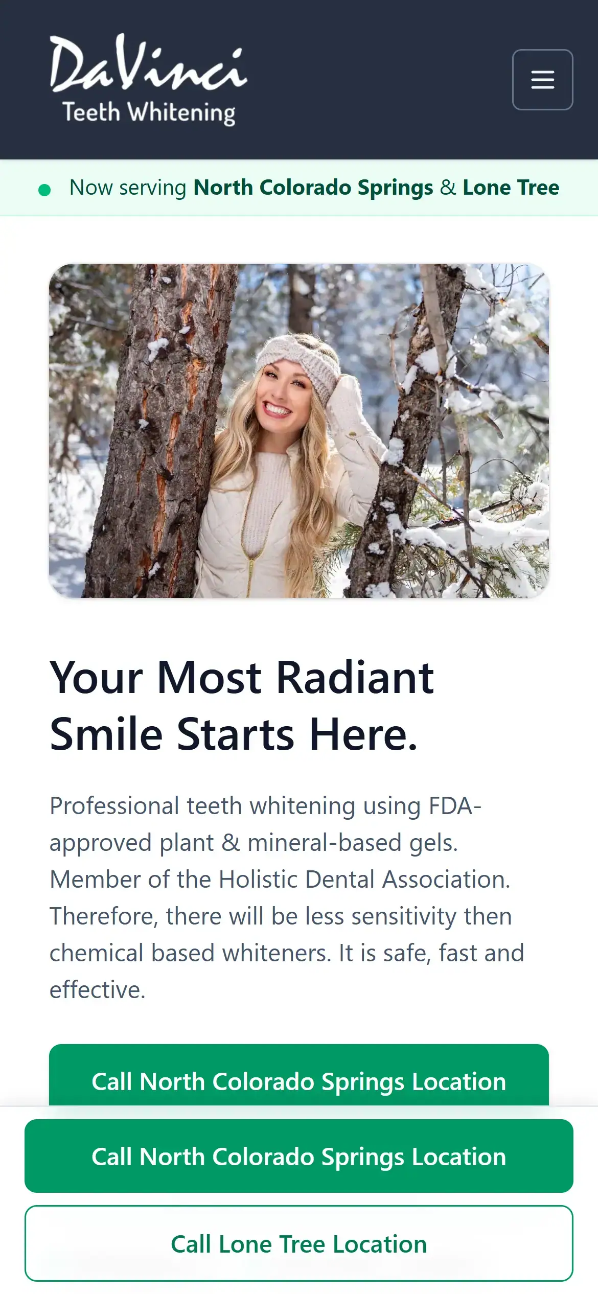 DaVinci Radiance – Multi-Location Teeth Whitening Website (Astro) preview