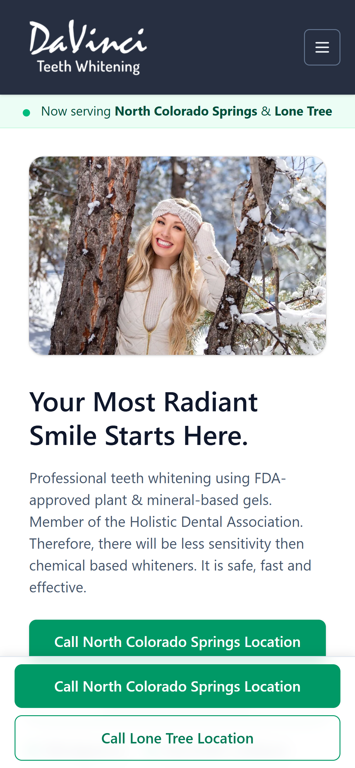DaVinci Radiance – Multi-Location Teeth Whitening Website (Astro) preview