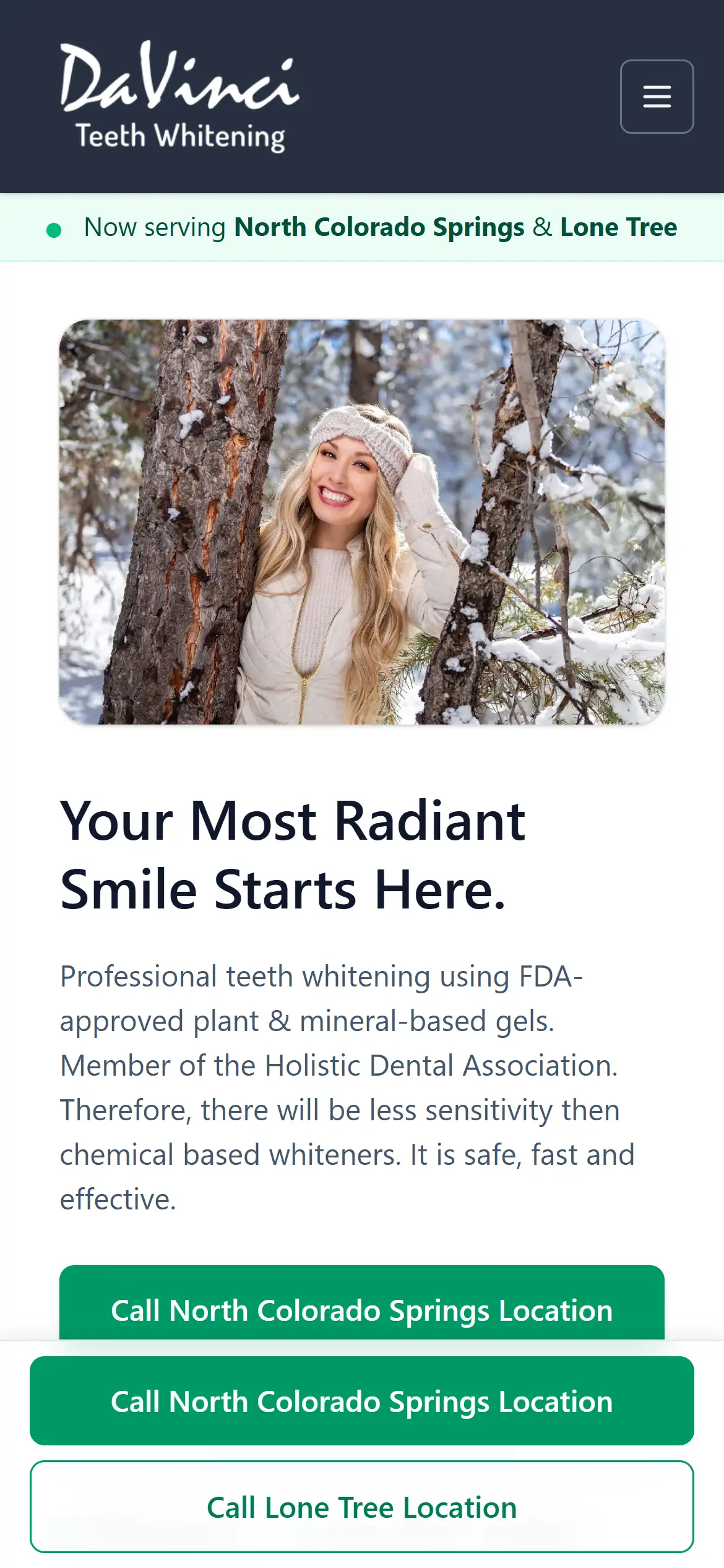 DaVinci Radiance – Multi-Location Teeth Whitening Website (Astro) hero image